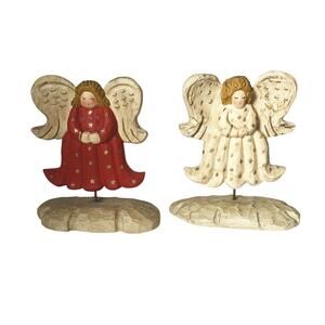 Vintage Pair of James Haddon Wooden Angels on Stands